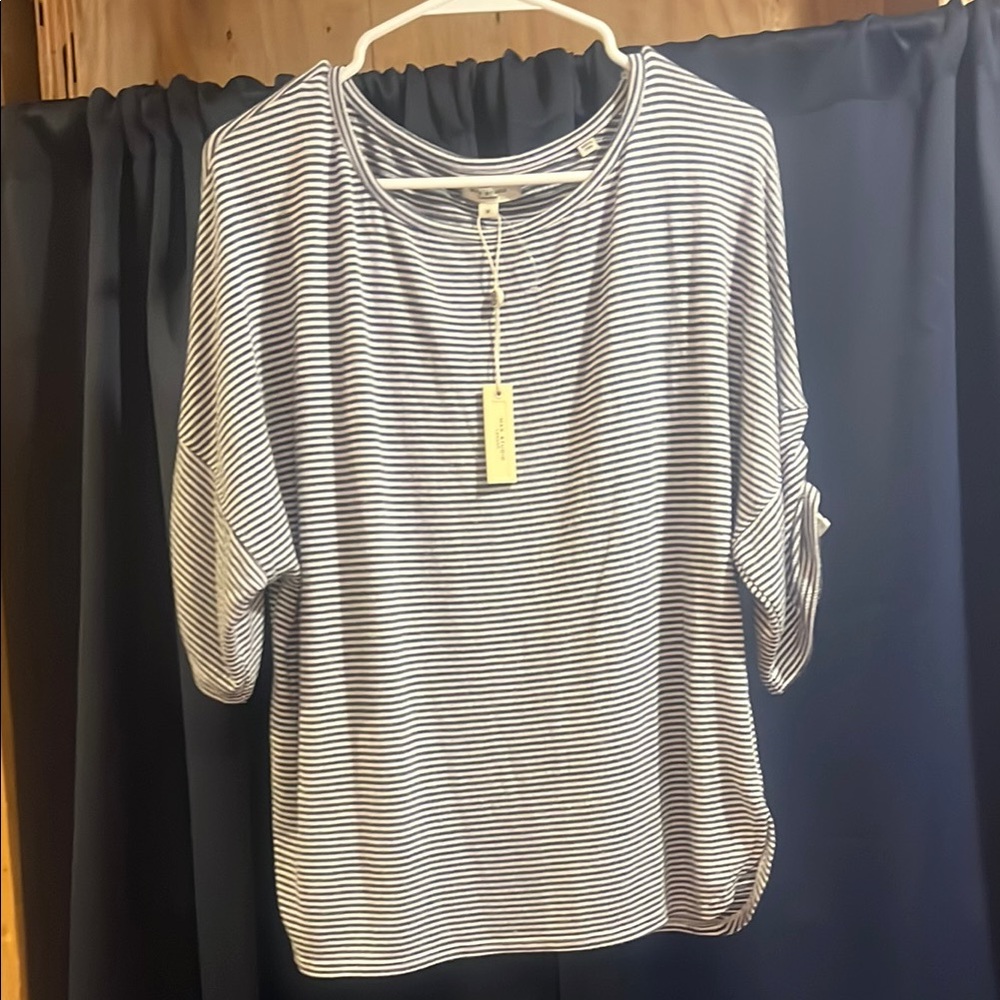 Max Studio Striped Blouse in Navy and White